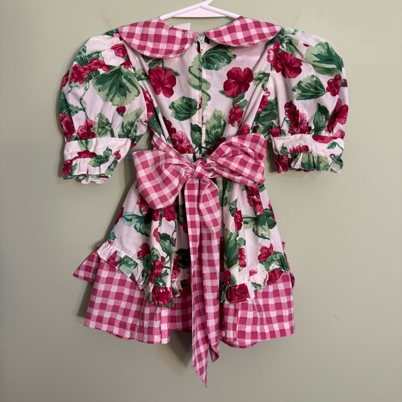 Little Precious Floral and Gingham Puff Sleeve Dress bows vintage size 3T girls - Picture 5 of 13
